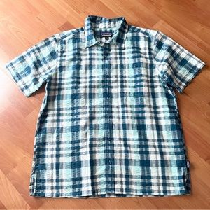 Patagonia Seersucker Blue Plaid Button Down